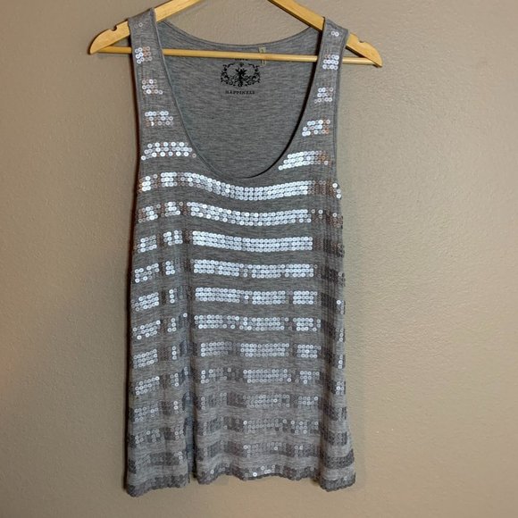 Love & Happiness Gray Sequin Tee Tank-Size L-Good Condition - Picture 1 of 4